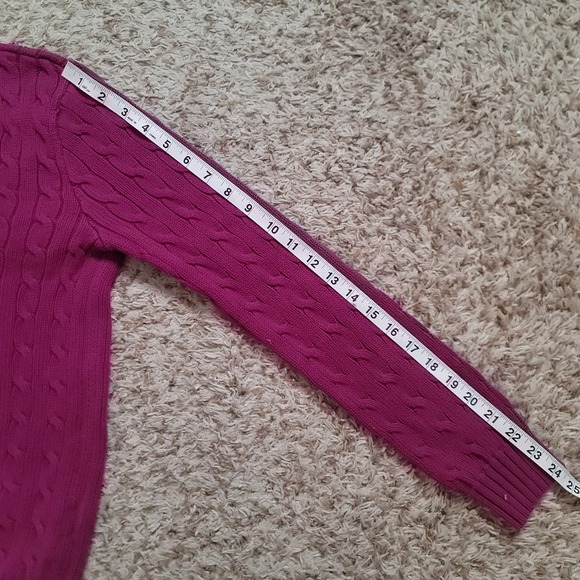 Ralph Lauren Sport Cable Knit Sweater Womens L Magenta Pink V-Neck Cotton - Picture 6 of 7